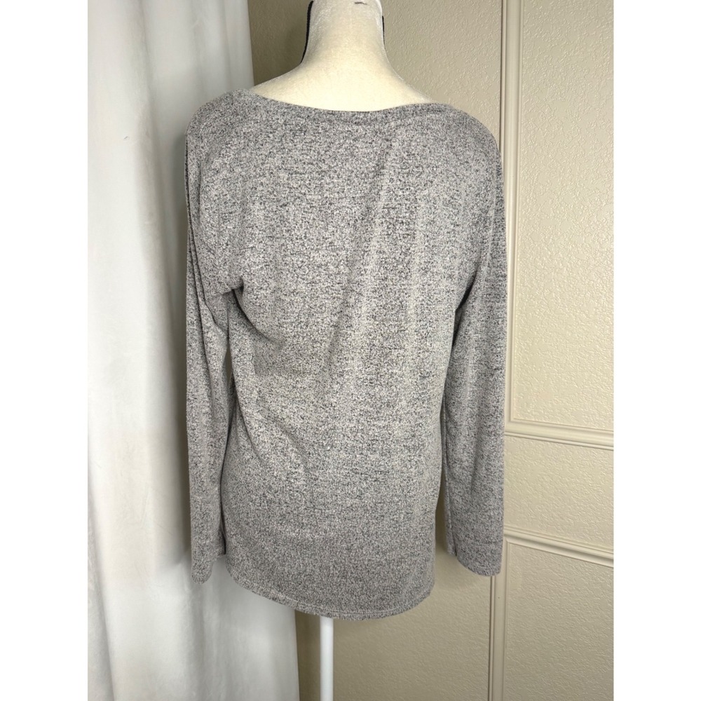 Green Envelope Grey Marl Twist Front Long Sleeve Knit Top Size L - Picture 3 of 8